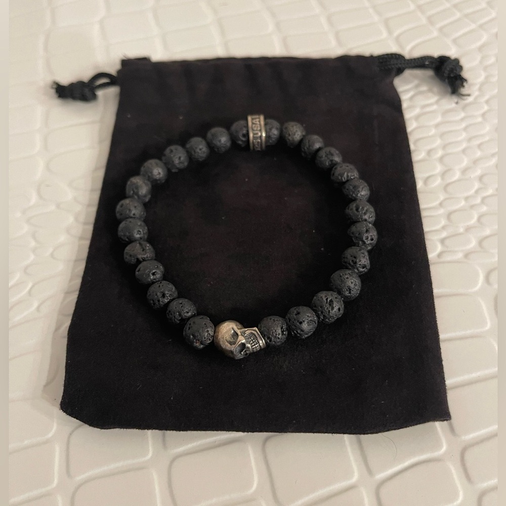 **SOLD** King Baby men’s black bracelet with silver skull.